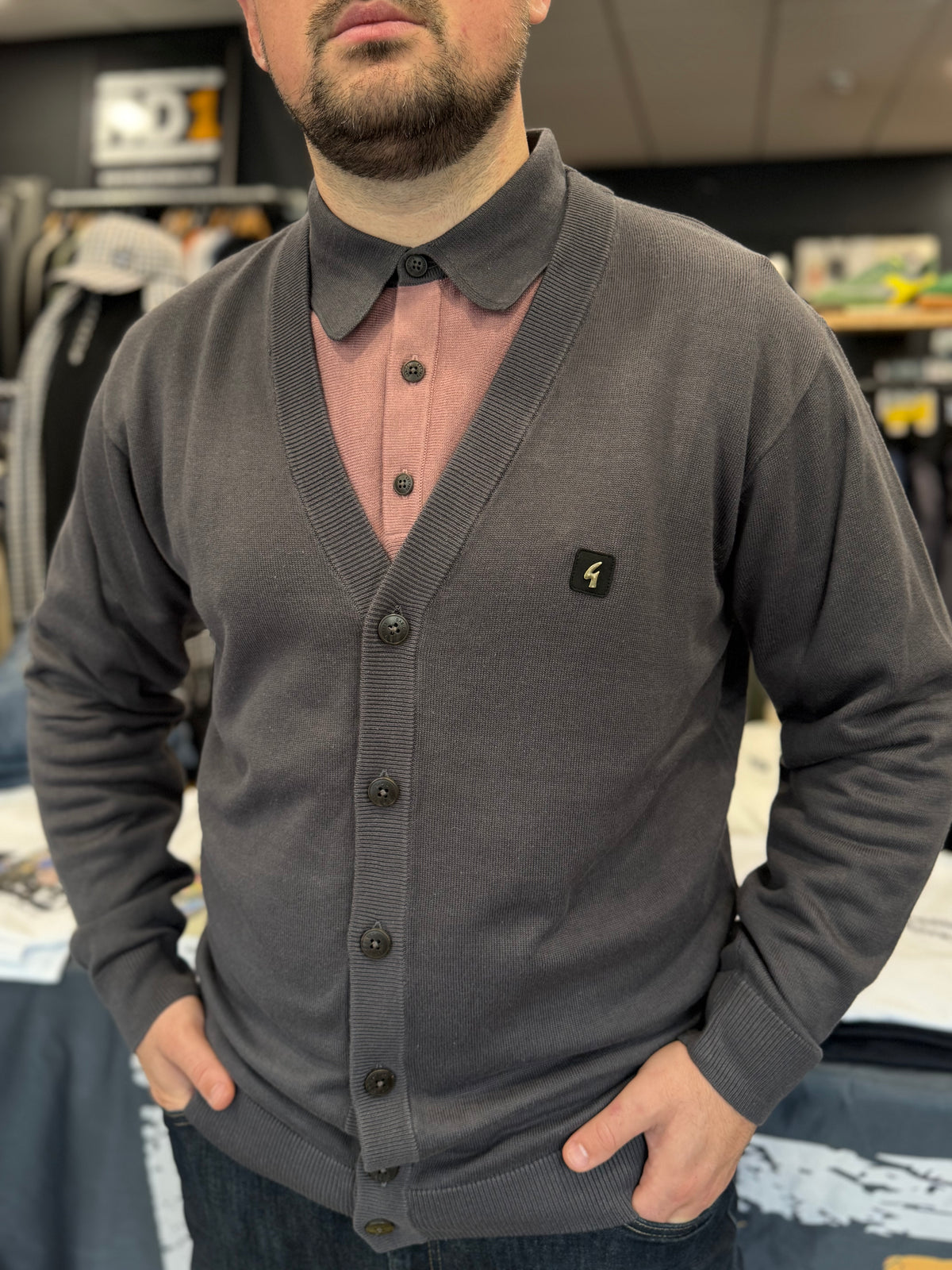 Gabicci Vintage Macklin Longsleeve Button Through Cardigan Charcoal
