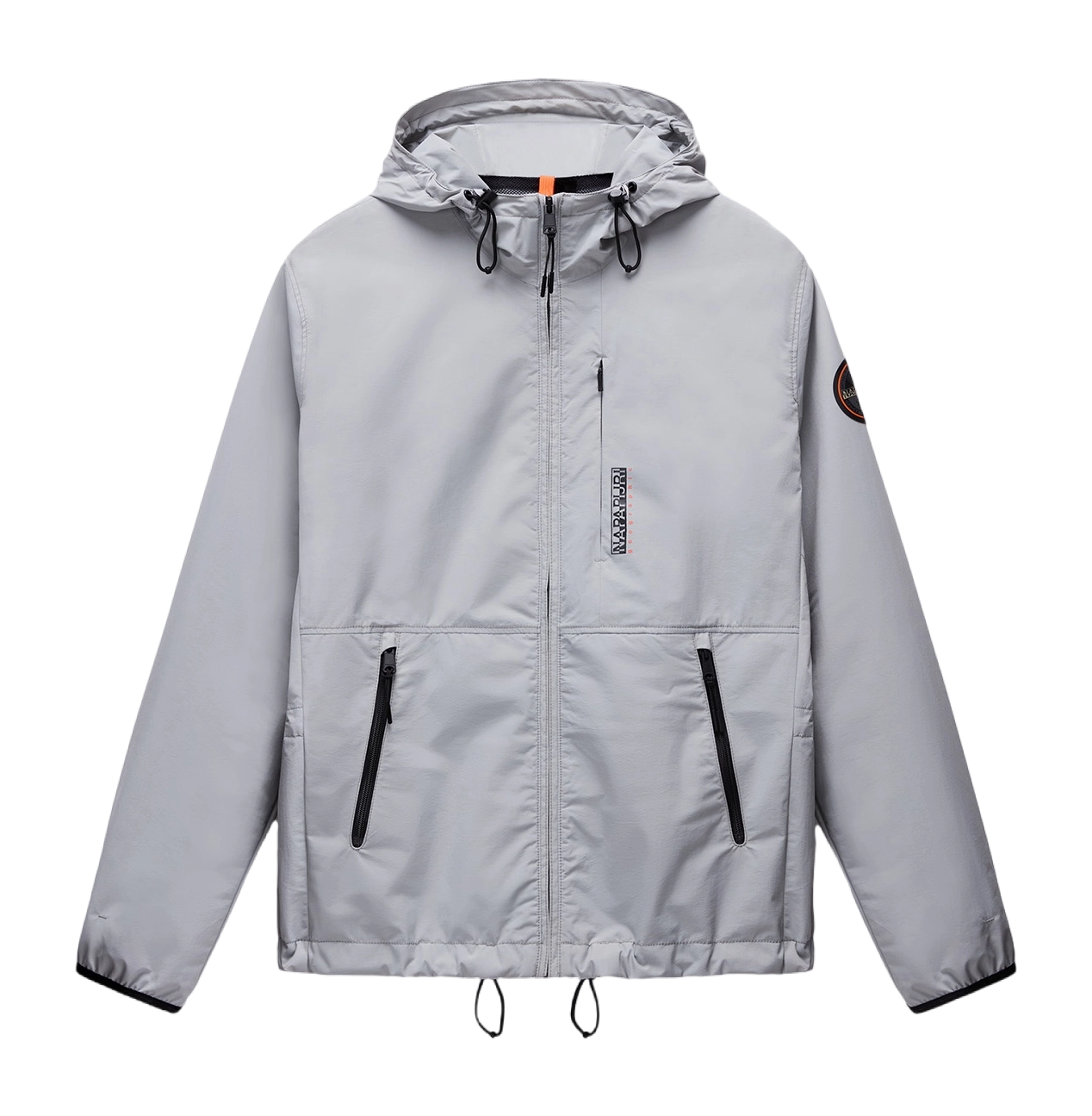 Grey Napapijri Tundra Jacket displayed on a mannequin, showcasing its outdoor-ready design and durable fabric.