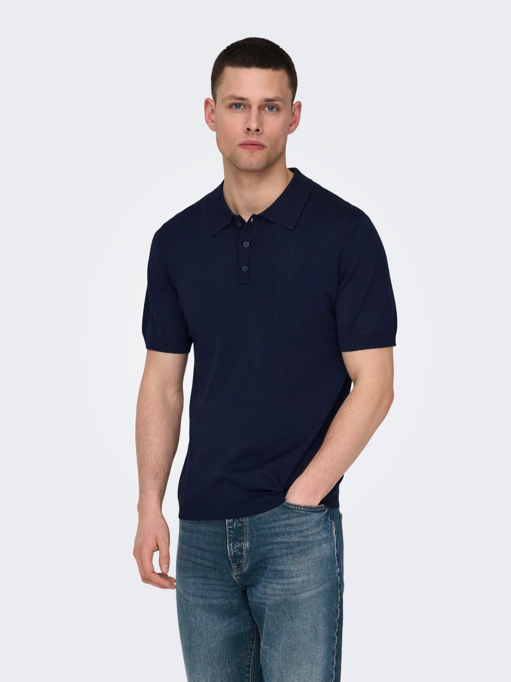 Only and Sons Knitted S/S Polo Navy