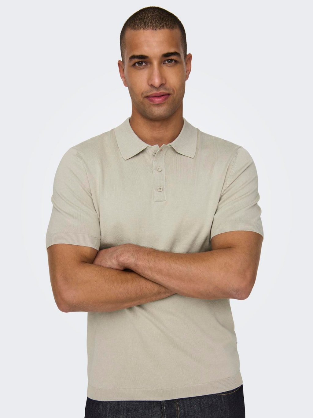 Only and Sons Knitted S/S Polo Beige