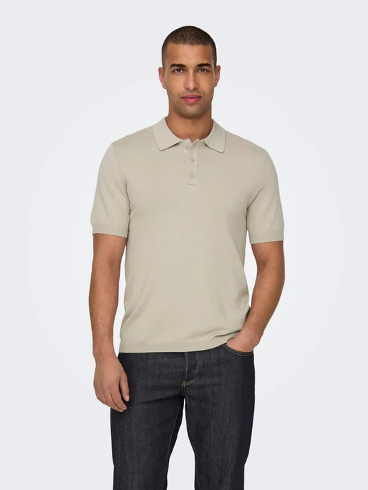 Only and Sons Knitted S/S Polo Beige