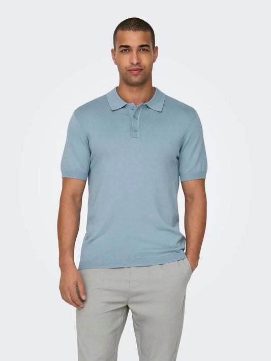 Only and Sons Knitted S/S Polo Sky