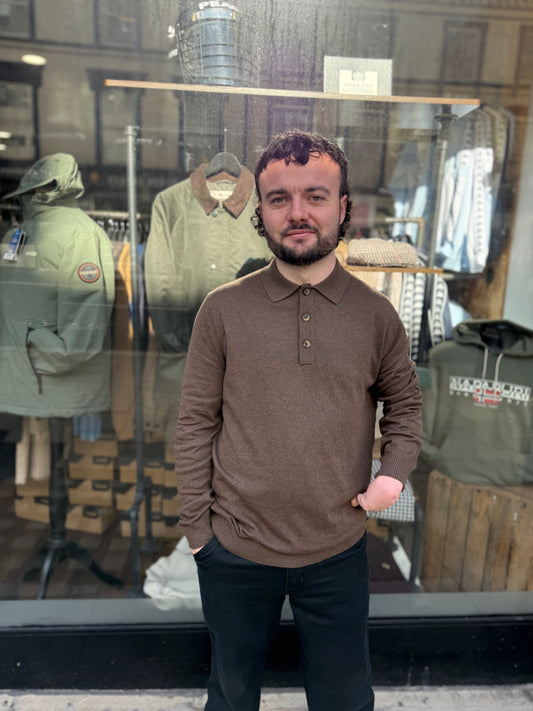 Only & Sons Onsloui Long Sleeve Knitted Polo Brown - RD1 Clothing