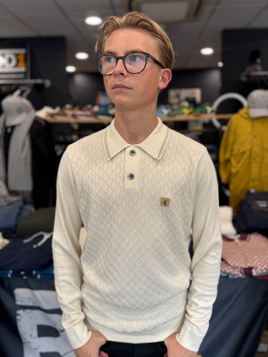 Gabicci Vintage Cambridge Knitted Long Sleeve Polo Cream