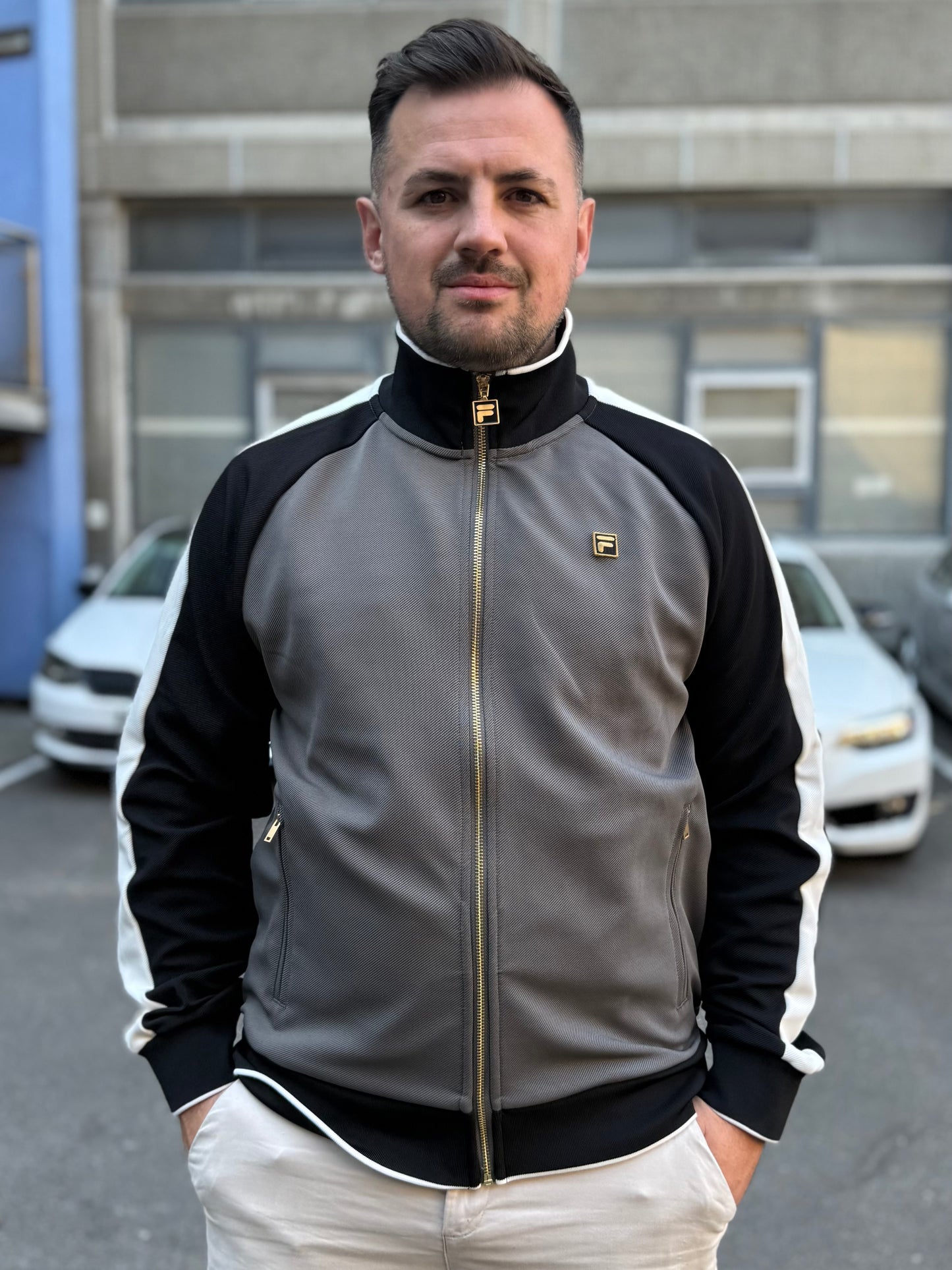 Fila Vintage Cory Colour Block Track Top Gunmetal/Black/White Down