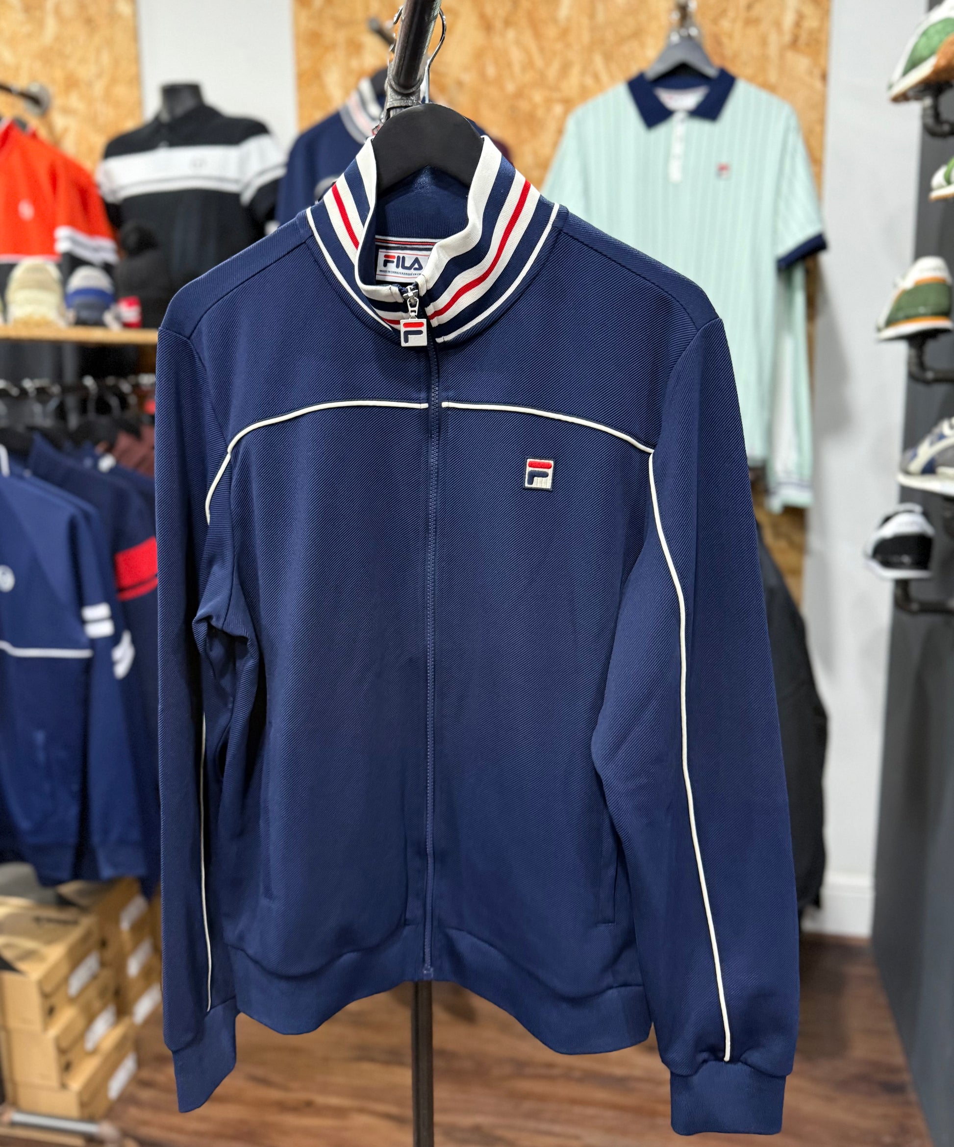 Fila Vintage Federico Tipped Neck Track Top Navy - RD1 Clothing