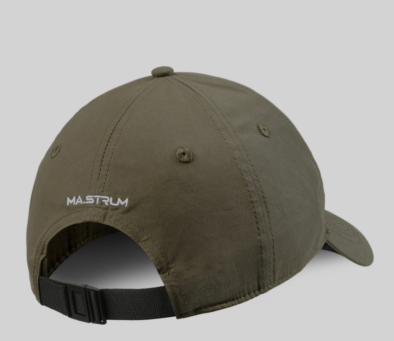 MA.STRUM bronze green badge baseball cap with adjustable strap and embroidered logo, casual hat for outdoor wear.