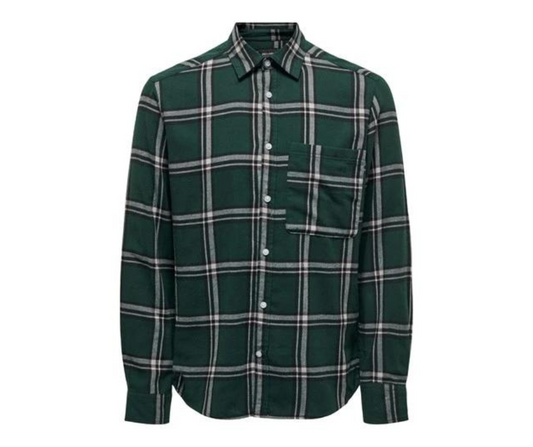 Only & Sons Life Check Shirt In Darkest Spruce - RD1 Clothing