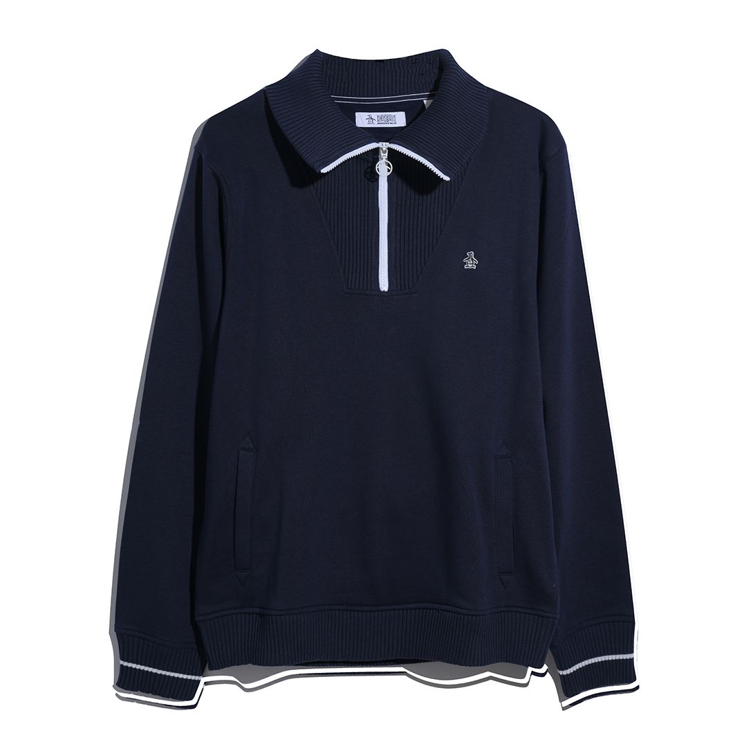 Original Penguin Fleece Tipped Quarter Zip Jumper Dark Sapphire