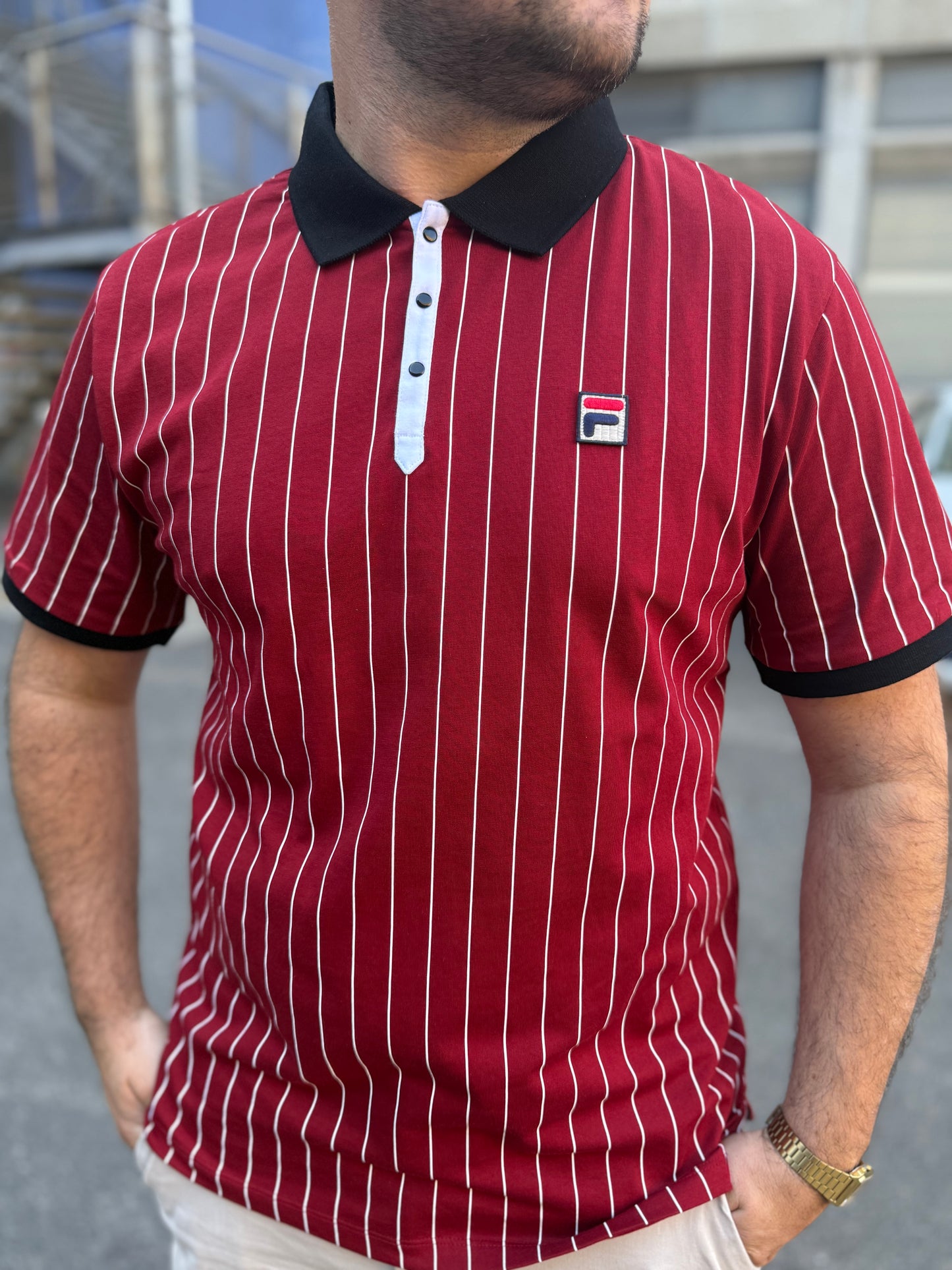 Fila BB1 Classic Vintage Striped Polo Sun Dried Tomato/Black/White