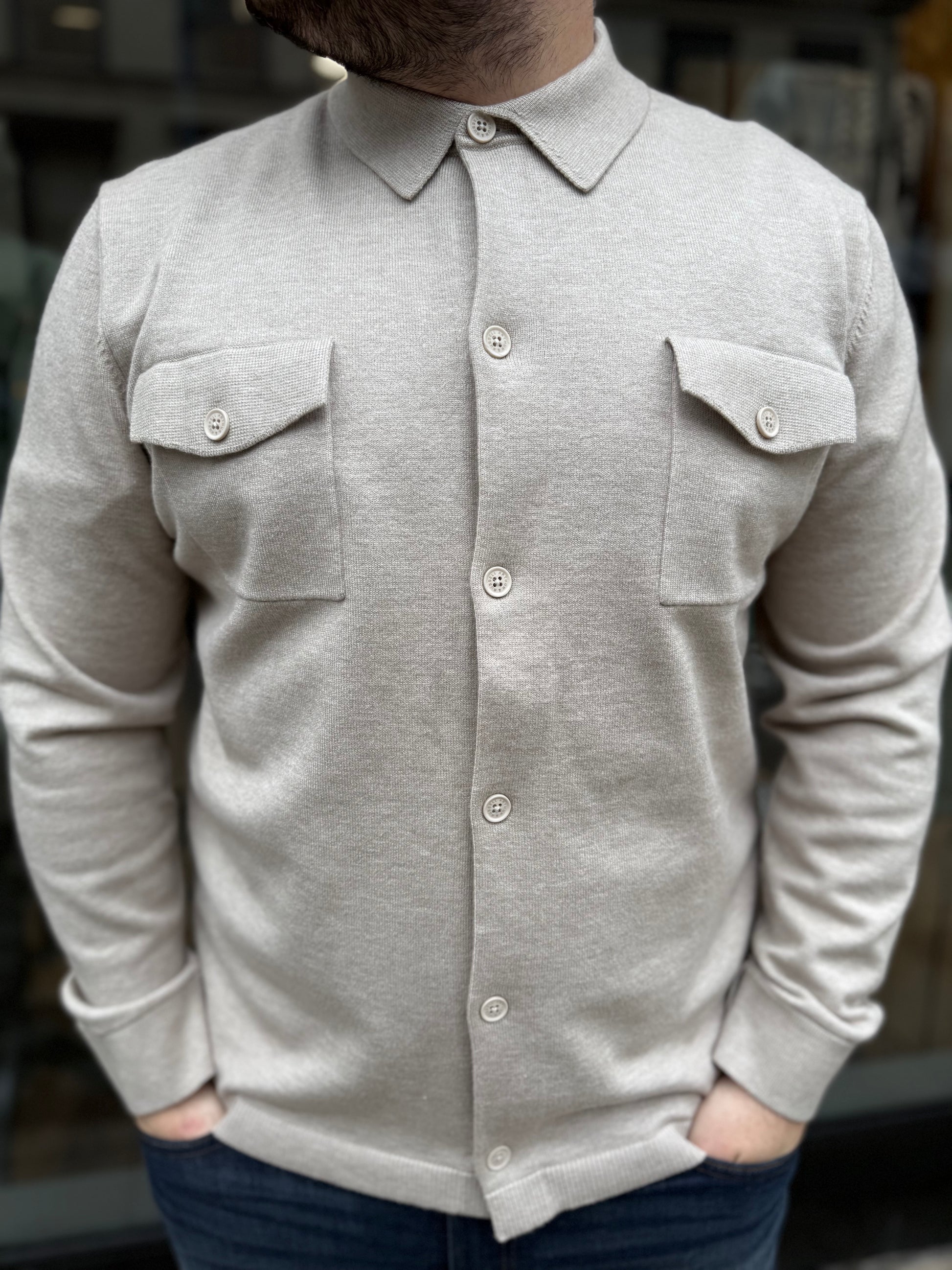 Arthur & Russell Button Through Overshirt Oatmeal - RD1 Clothing