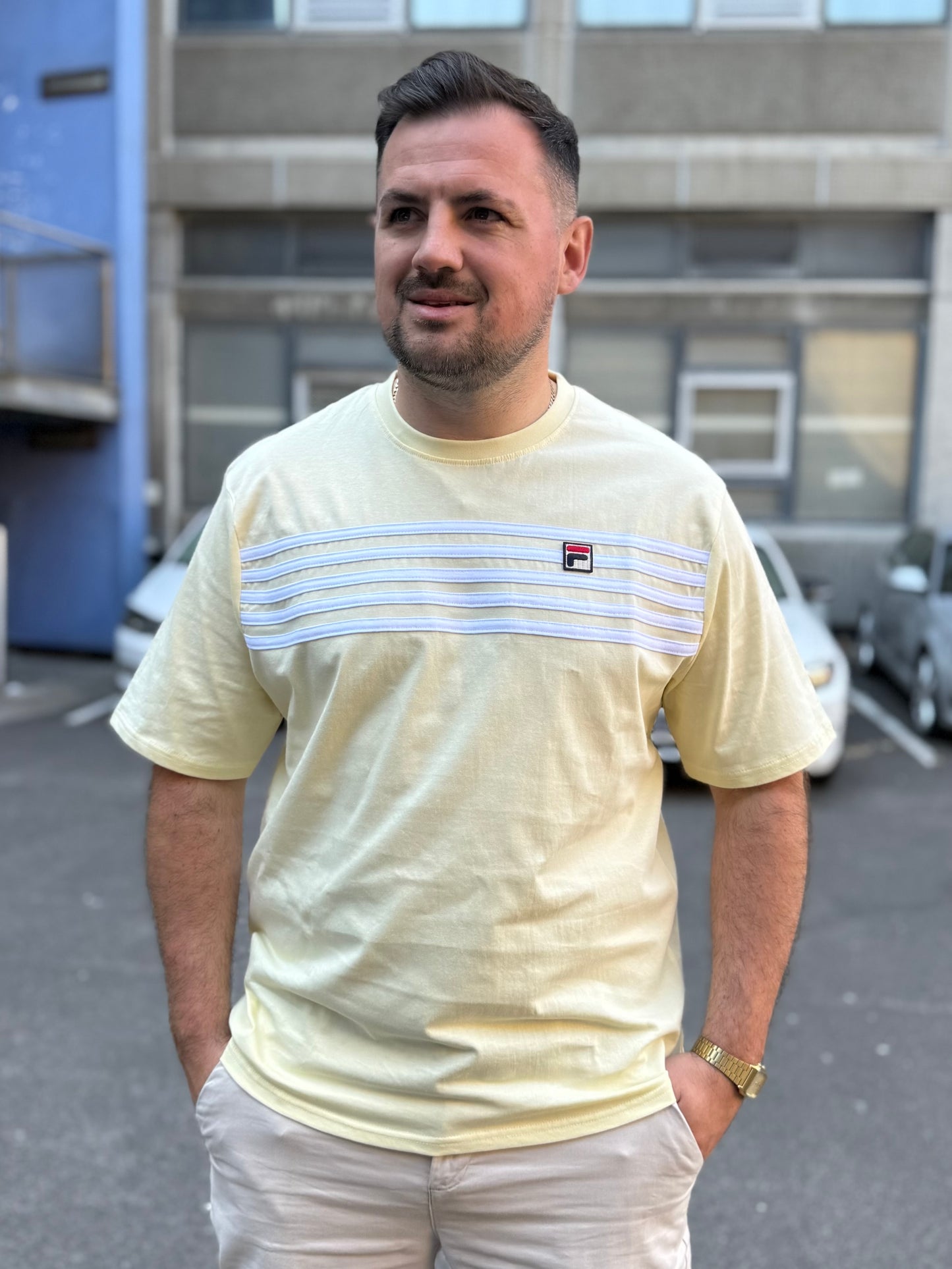 Fila Vintage Hanford Stripe T-Shirt Double Cream/White