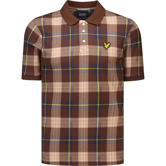 Lyle & Scott Archive All Over Tartan Polo Shirt Brown