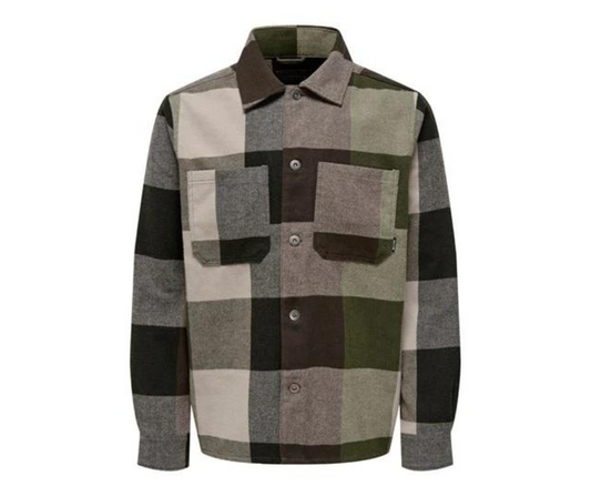 Only & Sons Balo Check Overshirt In Dusty Olive - RD1 Clothing