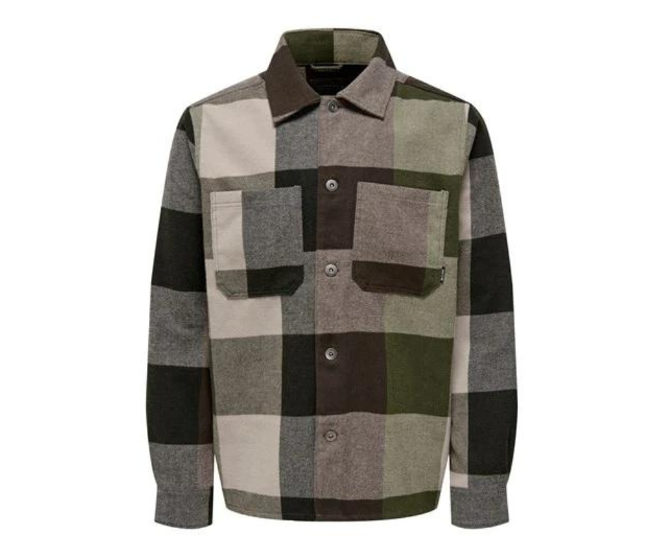 Only & Sons Balo Check Overshirt In Dusty Olive - RD1 Clothing