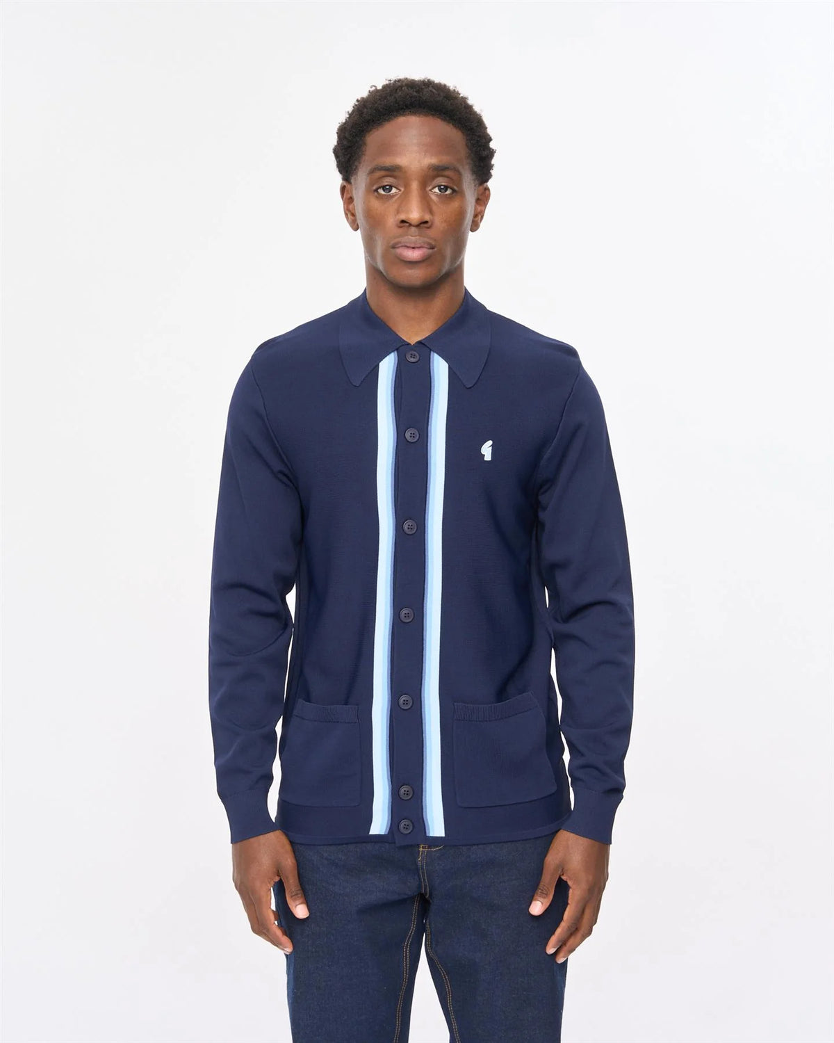 Gabicci Vintage Bromley Long Sleeve Knitted Polo Navy