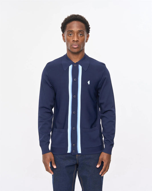Gabicci Vintage Bromley Long Sleeve Knitted Polo Navy