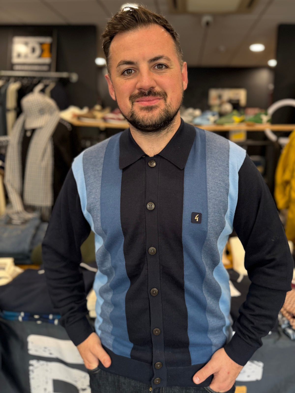 Gabicci Vintage Pedro Knitted Longsleeve Polo Navy
