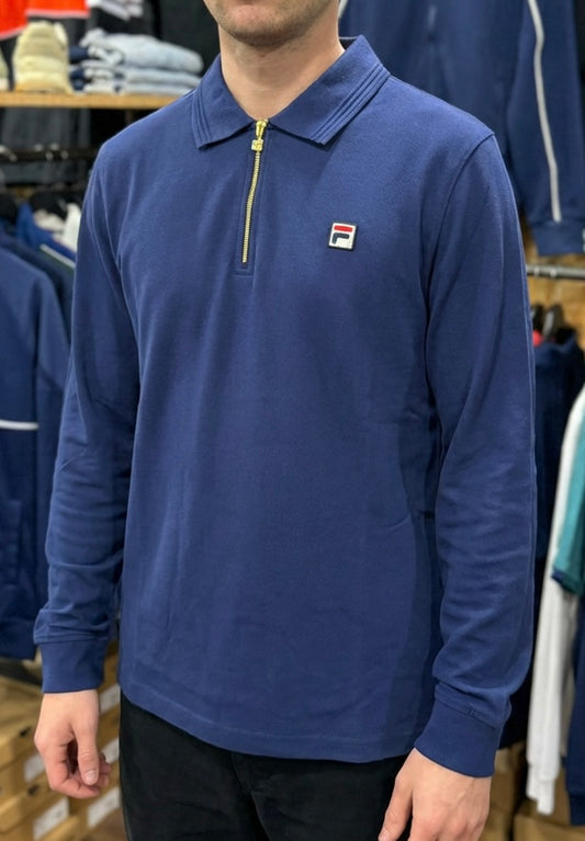 Fila Emiliano Long Sleeve Polo with Raised Tipping Navy - RD1 Clothing