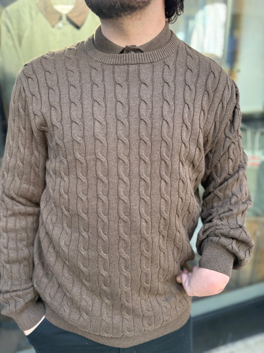 Only & Sons Cable Crew Knitted Jumper Brown - RD1 Clothing