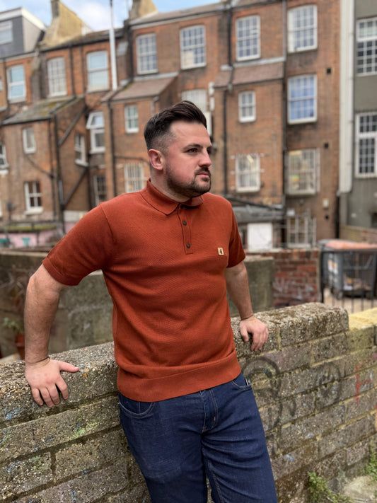 Gabicci Vintage Jackson Short Sleeve Plain Knitted Polo Paprika - RD1 Clothing