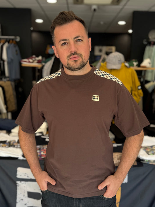 Aquascutum Active Check Shoulder T-Shirt Chocolate