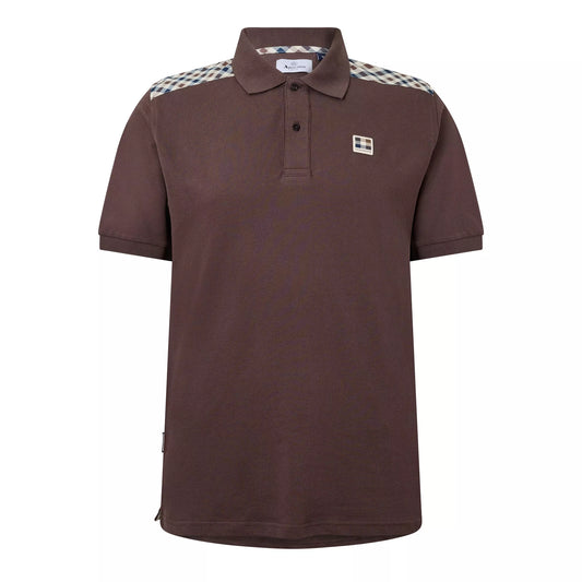 Aquascutum Active Check Shoulder Polo Chocolate