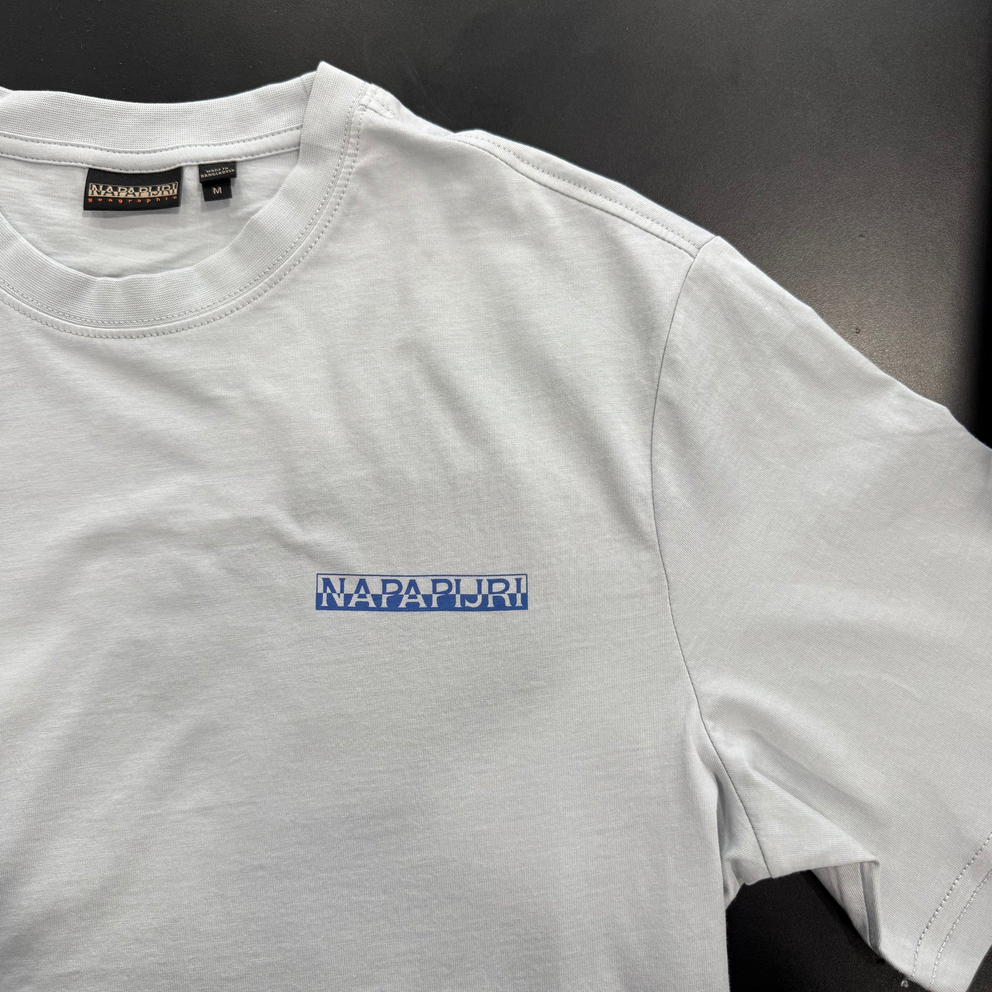 Napapijri Mirada back graphic T-shirt in greyblue, casual men's apparel with a stylish printed design on the back.