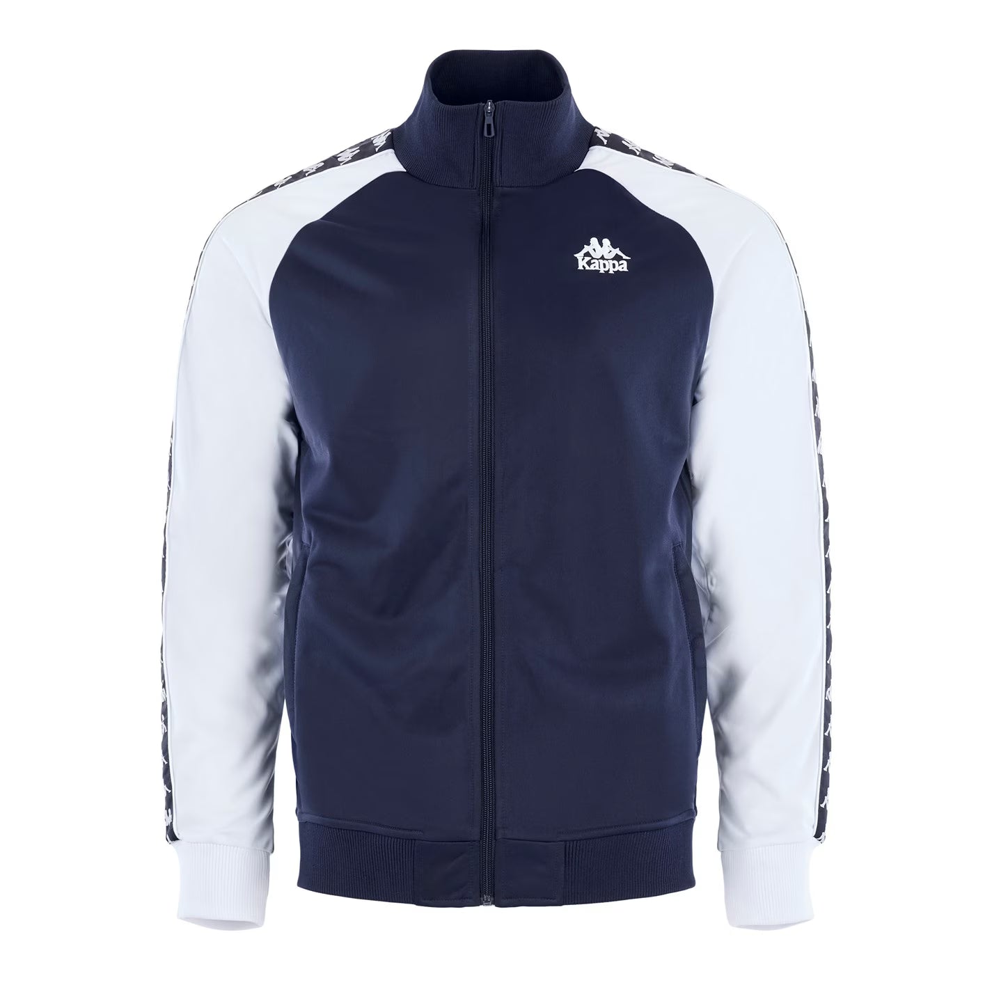 Kappa Uriah blue track top, sporty men's jacket with Kappa logo, front zipper, and ribbed cuffs, ideal for athletic and casual wear.