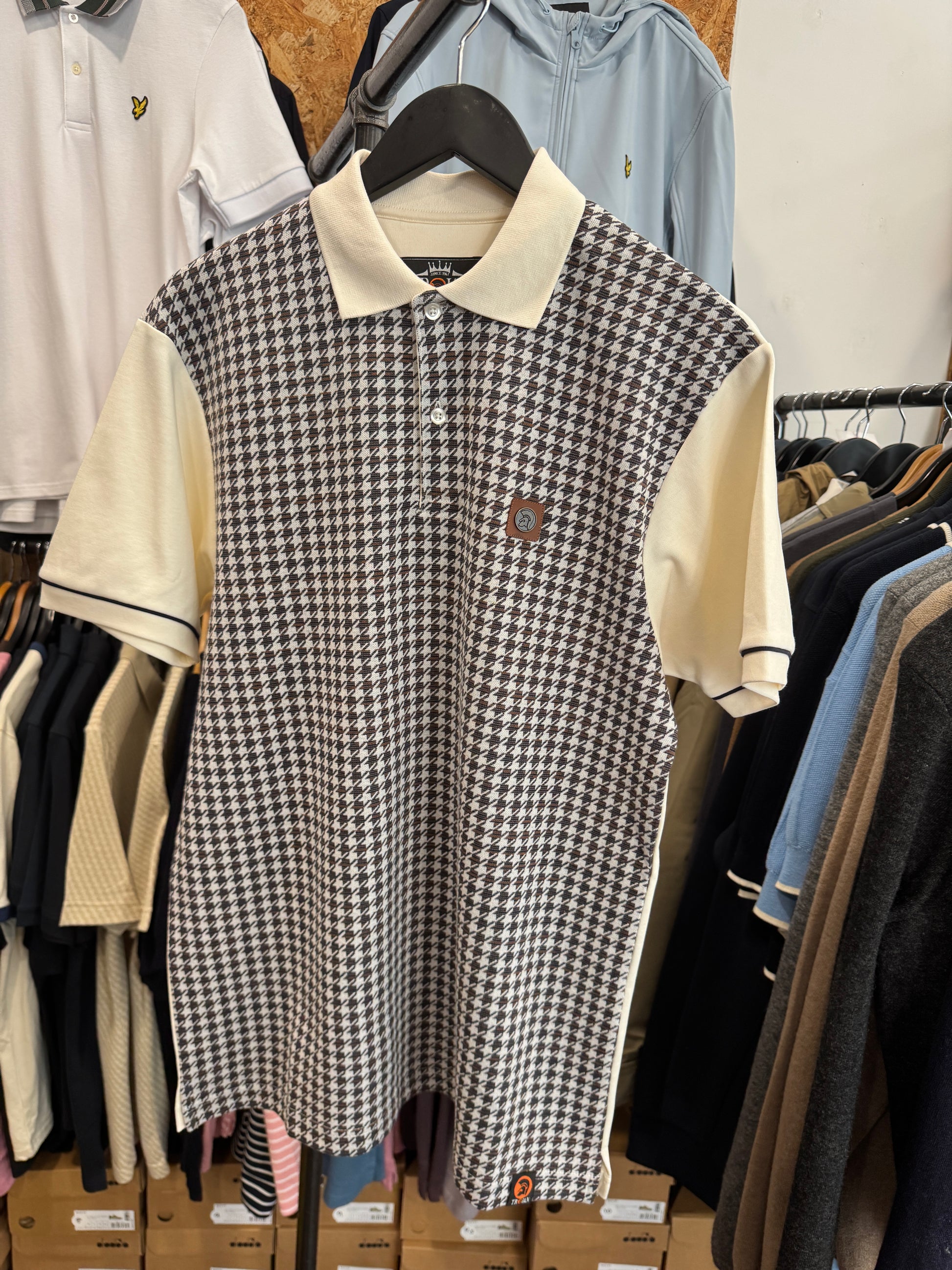 Trojan Houndstooth Polo In Ecru TR/9074 - RD1 Clothing