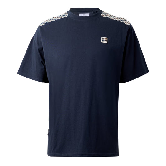 Aquascutum Active Check Shoulder T-Shirt Navy