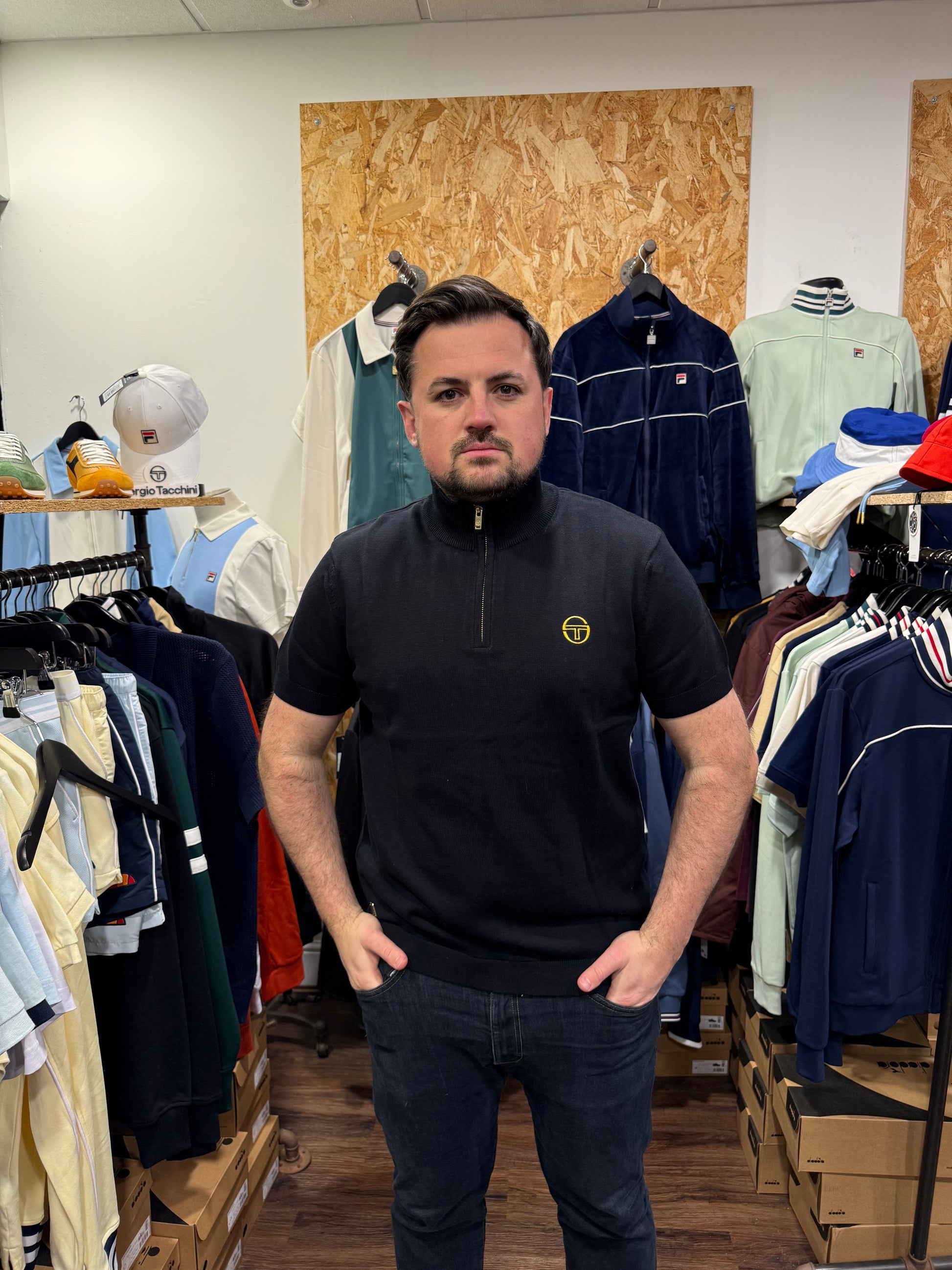 Sergio Tacchini Daytone Knitted Polo Shirt in Black - RD1 Clothing