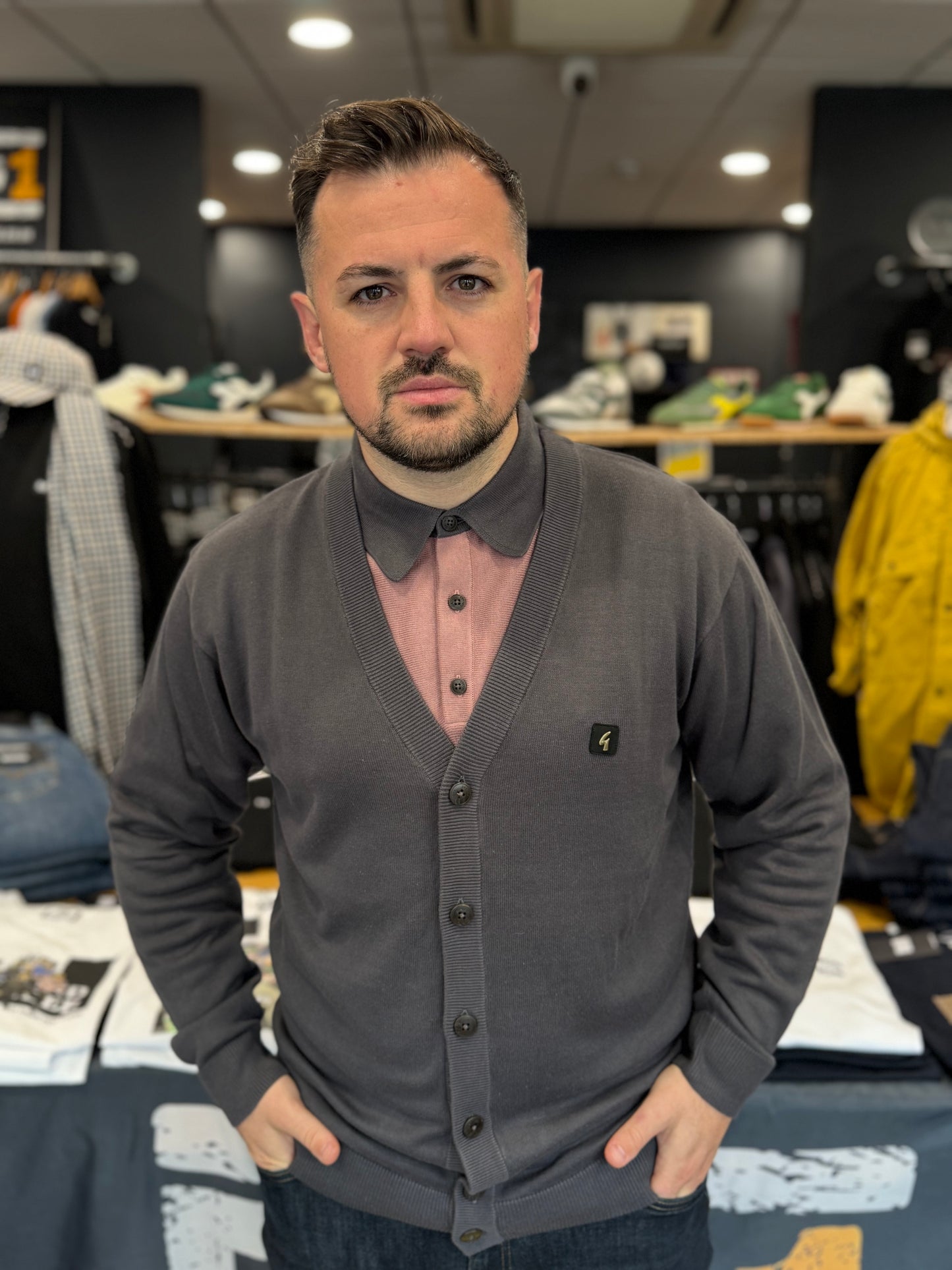 Gabicci Vintage Macklin Longsleeve Button Through Cardigan Charcoal