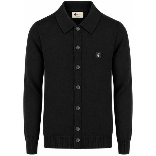 Gabicci Vintage Azima Button Through Long Sleeve Knitted Polo Black