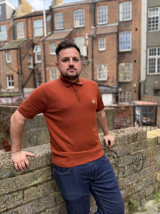 Gabicci Vintage Jackson Short Sleeve Plain Knitted Polo Paprika - RD1 Clothing