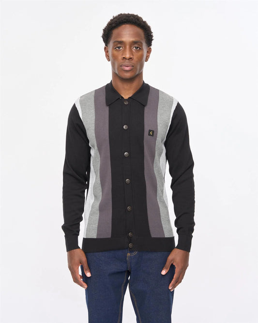 Gabicci Vintage Pedro Knitted Longsleeve Polo Black