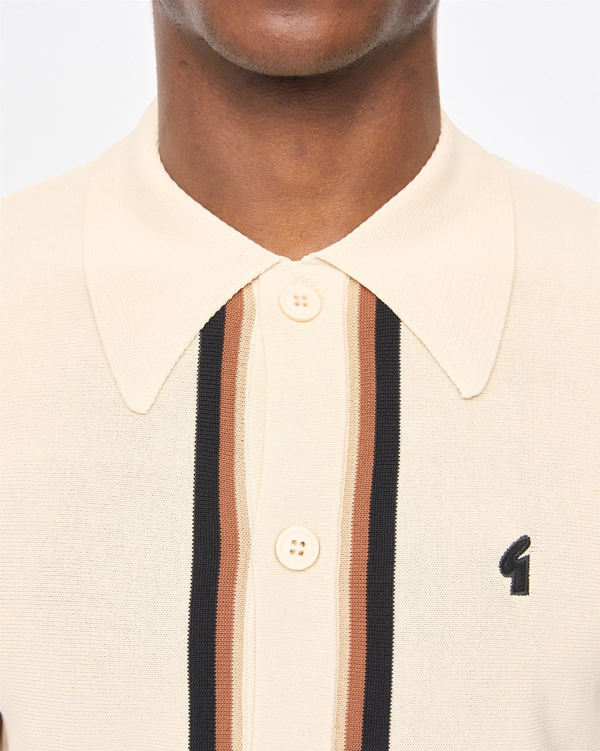 Gabicci Vintage Bromley Long Sleeve Knitted Polo Cream