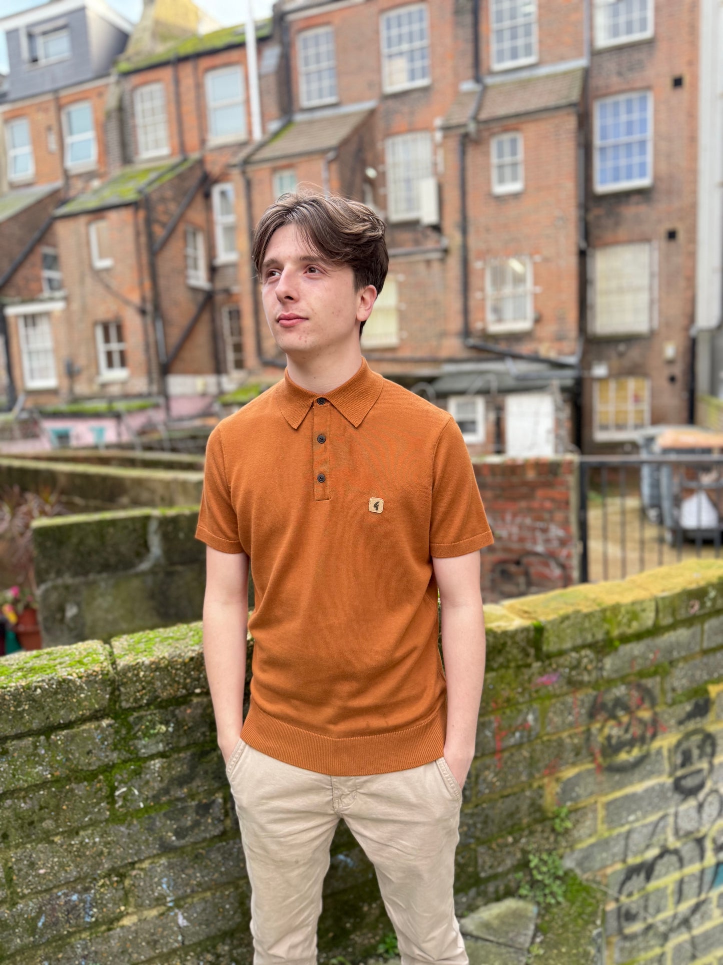 Gabicci Vintage Jackson Short Sleeve Plain Knitted Polo Walnut