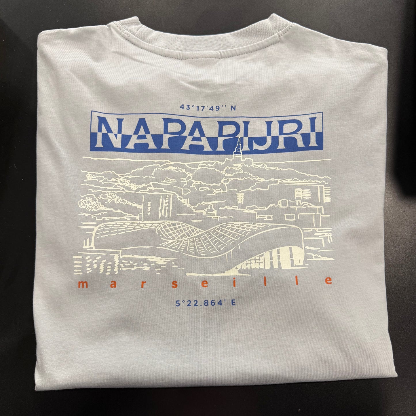 Greyblu Napapijri Mirada Back Graphic T-Shirt with bold back logo design, casual men's apparel for everyday wear.