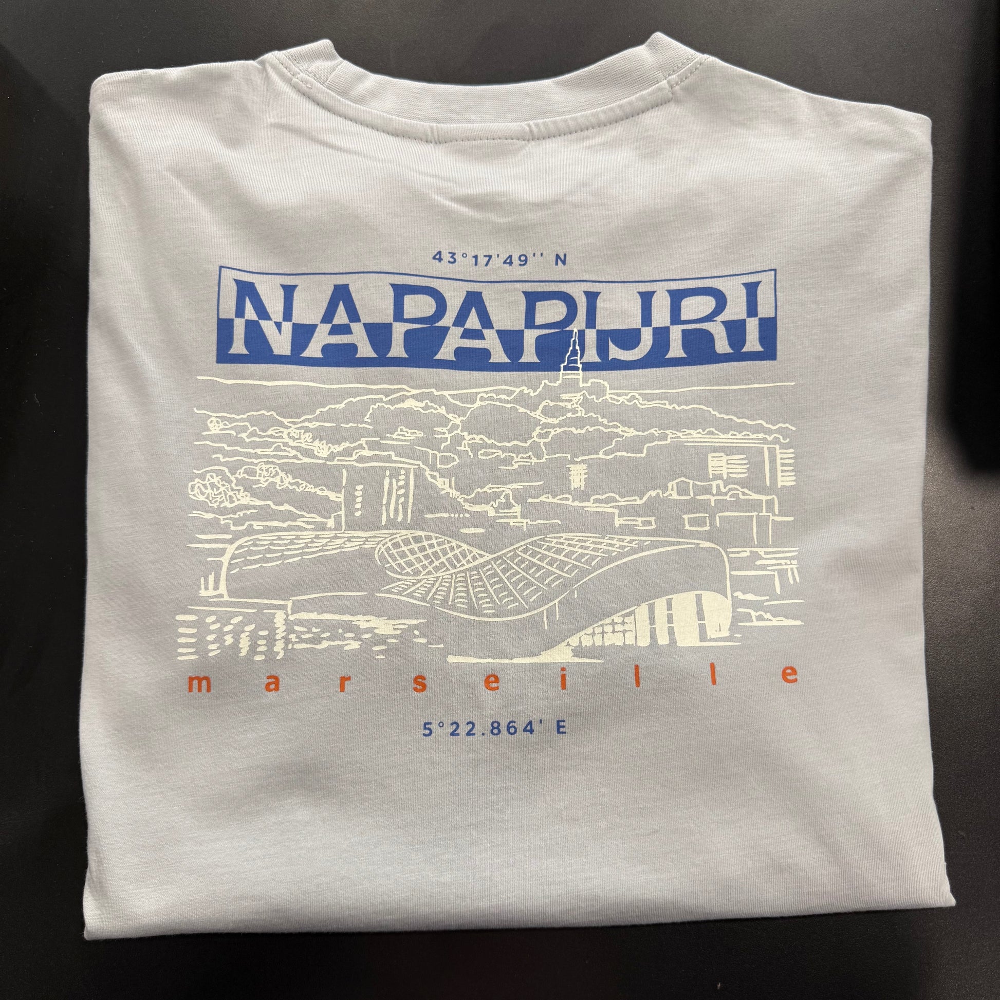 Greyblu Napapijri Mirada Back Graphic T-Shirt with bold back logo design, casual men's apparel for everyday wear.