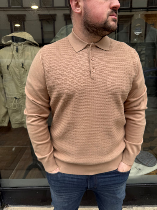 Arthur & Russell Long Sleeve Polo Shirt Taupe - RD1 Clothing