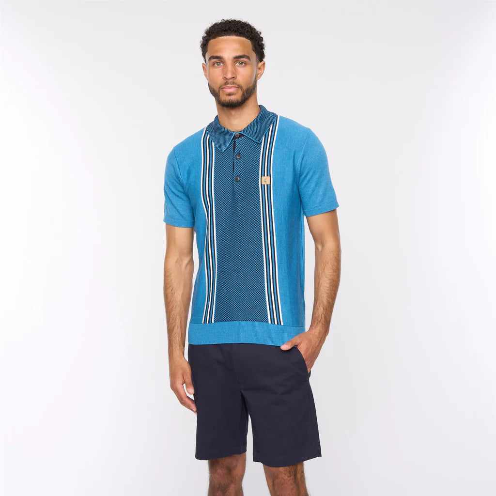 Gabicci Vintage Hadon Short Sleeve French Placket Knitted Polo