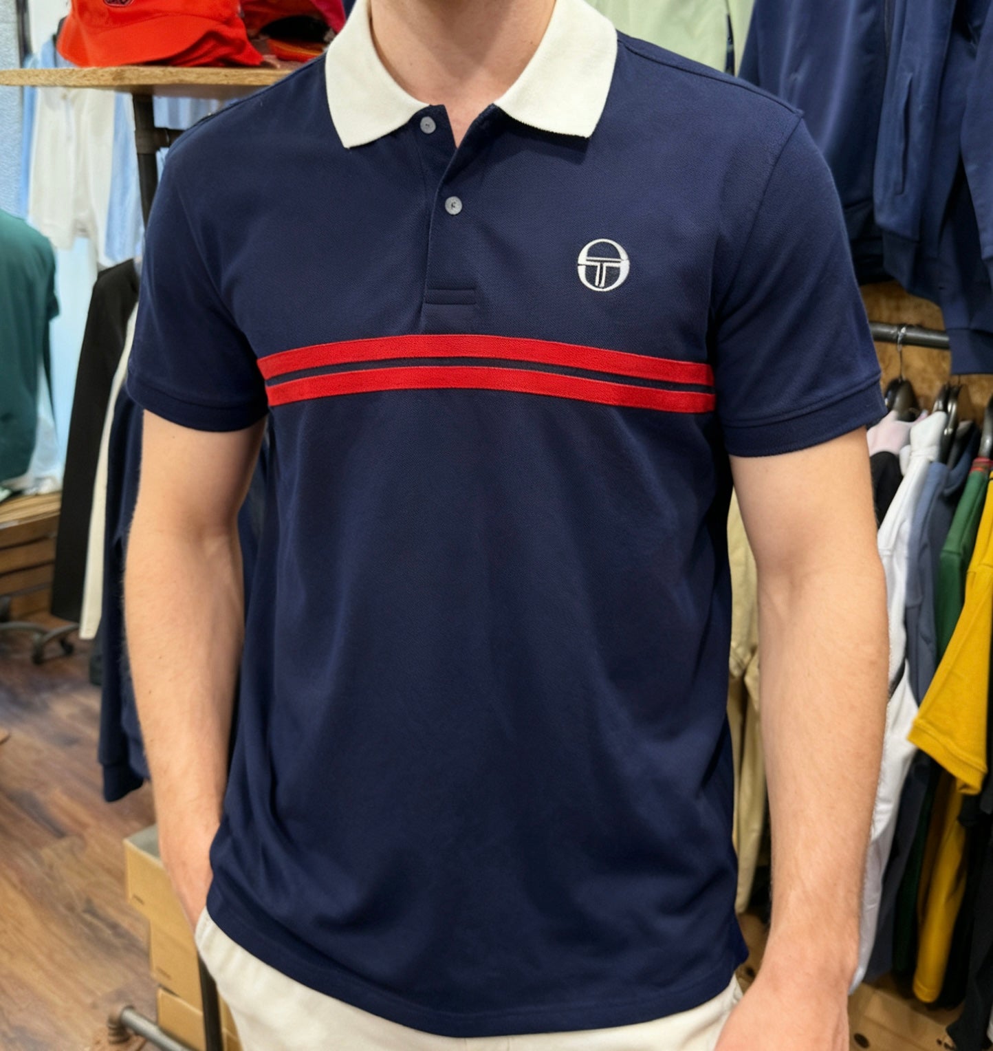 Sergio Tacchini Supermac Polo in Maritime Blue/ Adrenaline Rush