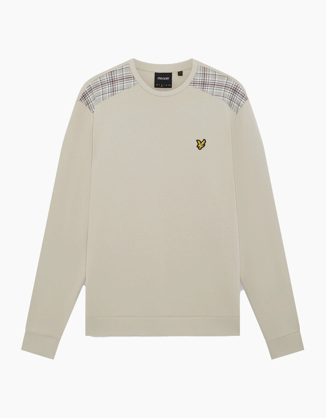 Lyle & Scott check panelled crewneck sweatshirt in navy and green, featuring a classic crewneck design and contrasting check pattern.