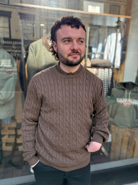 Only & Sons Cable Crew Knitted Jumper Brown - RD1 Clothing