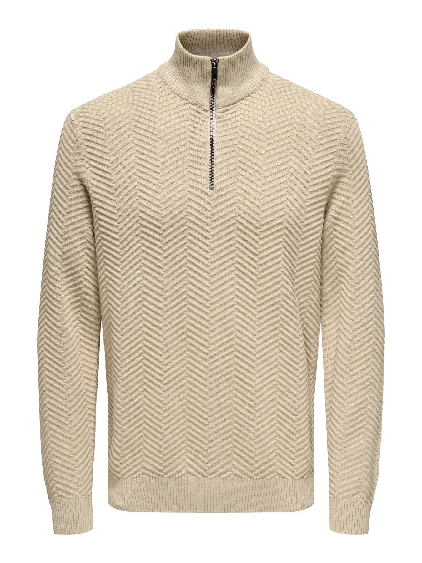 Only & Sons Onsmace Herringbone Half Zip Knitted Jumper Cream