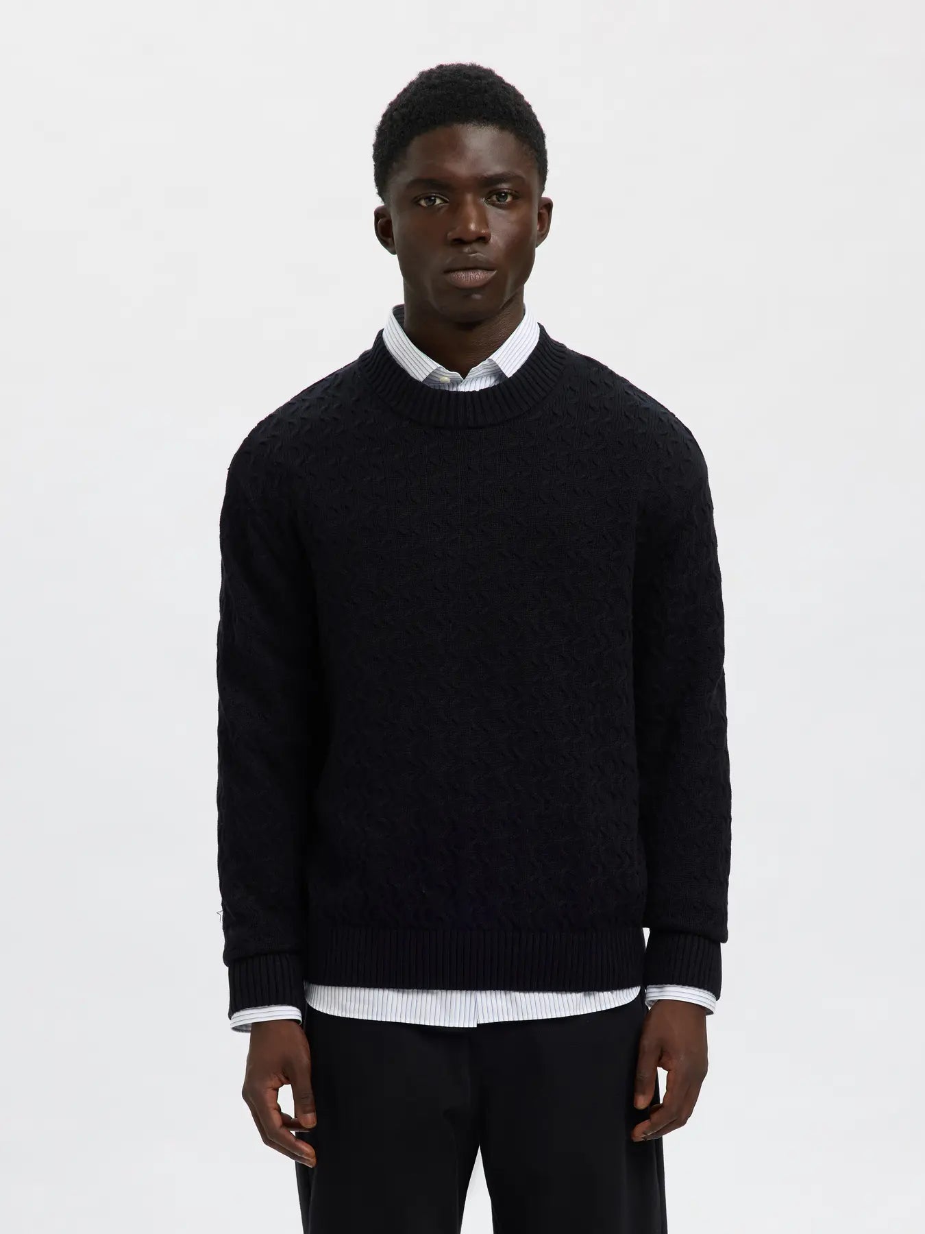 Selected Homme Long Sleeve Knitted Relaxed Crew Neck Black