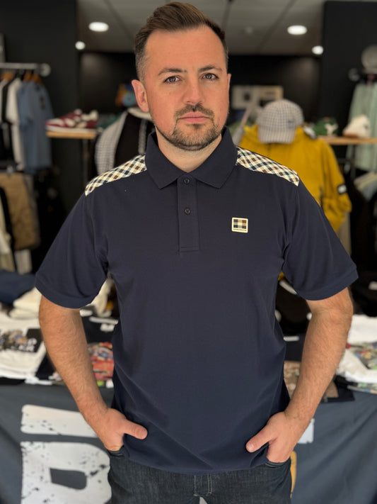 Aquascutum Active Check Shoulder Polo Navy