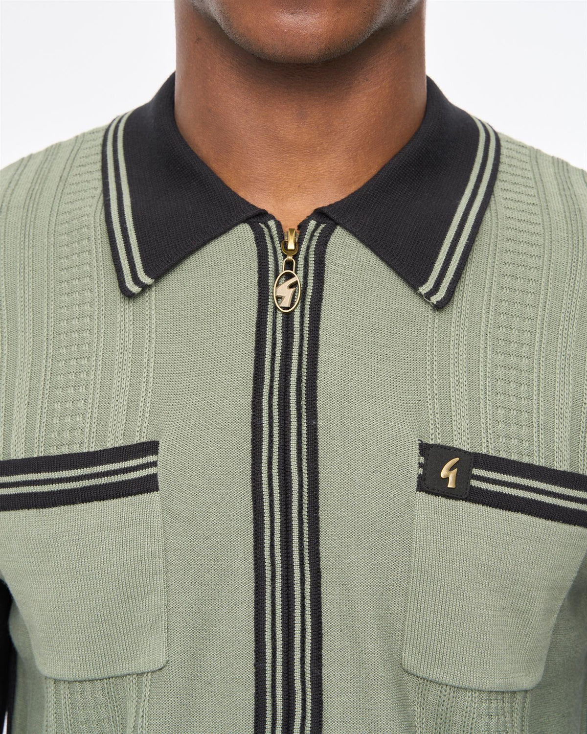 Gabicci Vintage Lucerne Long Sleeve Zip Knitted Polo Black