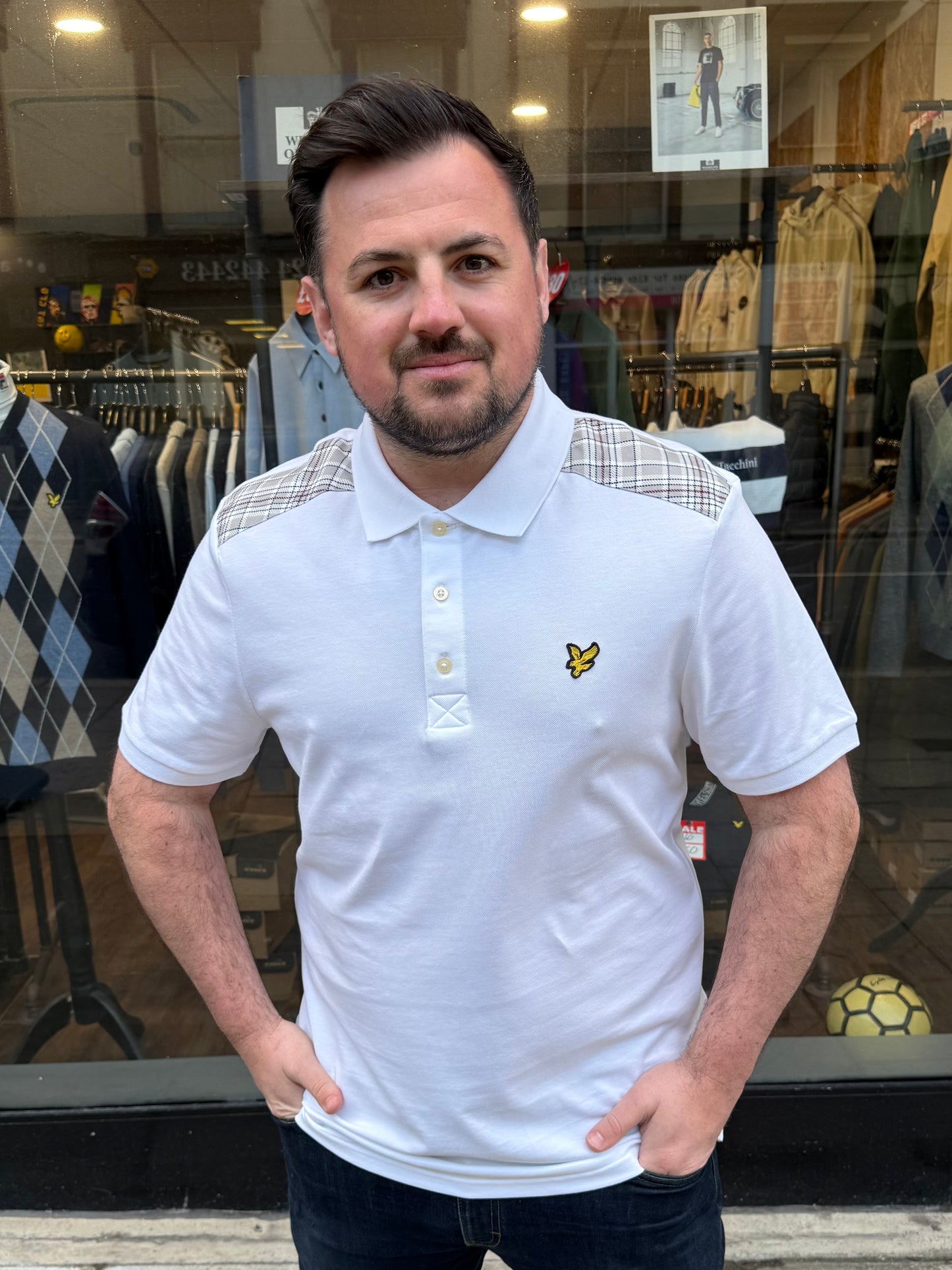 Lyle & Scott Check Panelled Polo Shirt White